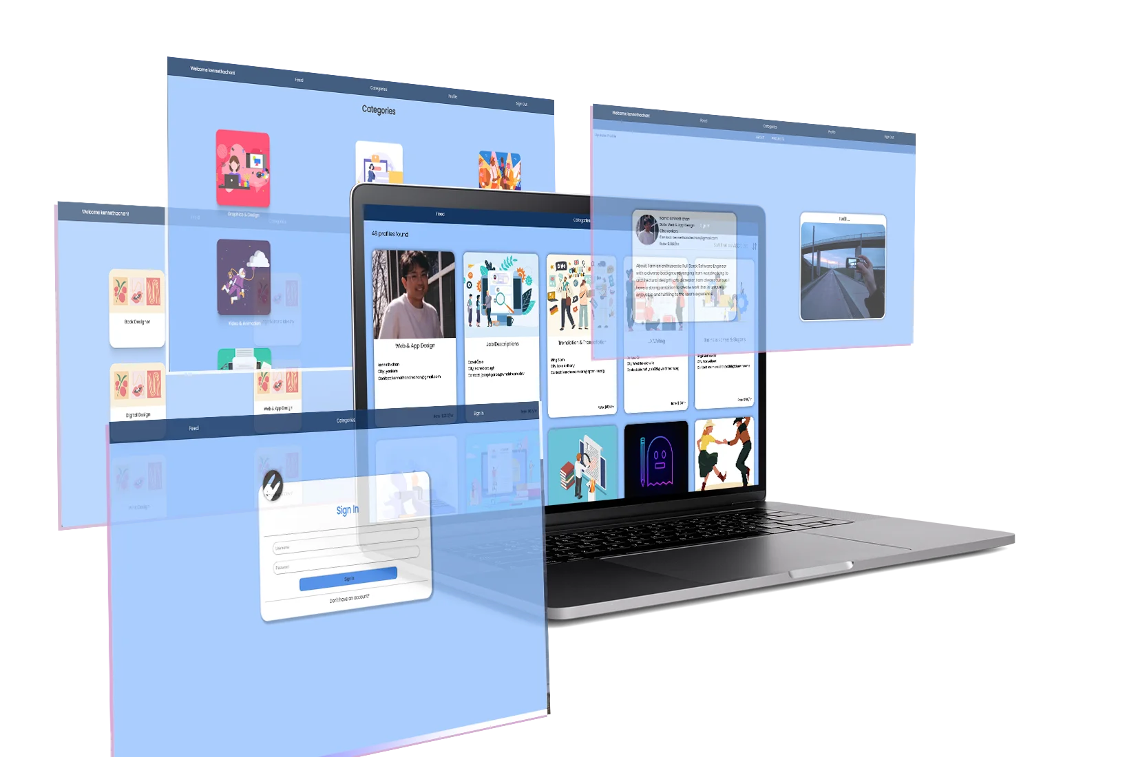 macbook rendering with different pages for Rabido project